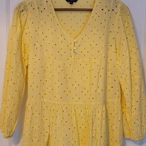 Lucky Brand Yellow Eyelet V-Neck Peasant Tunic